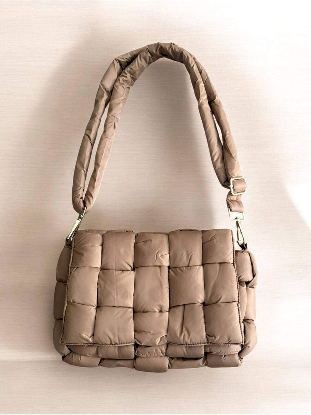 Quilted Puffer Shoulder Bag - Taupe